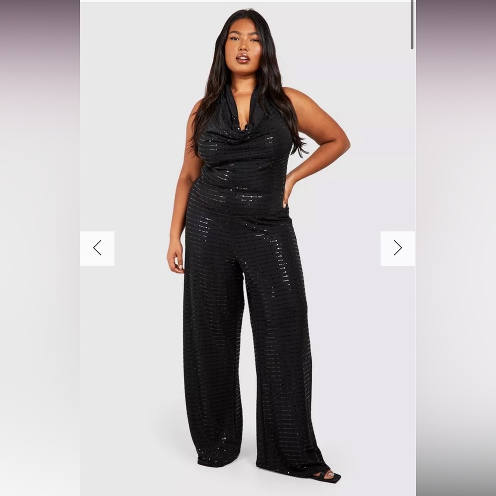 Cowl Neck Metallic Jumpsuit Wide Leg Boohoo